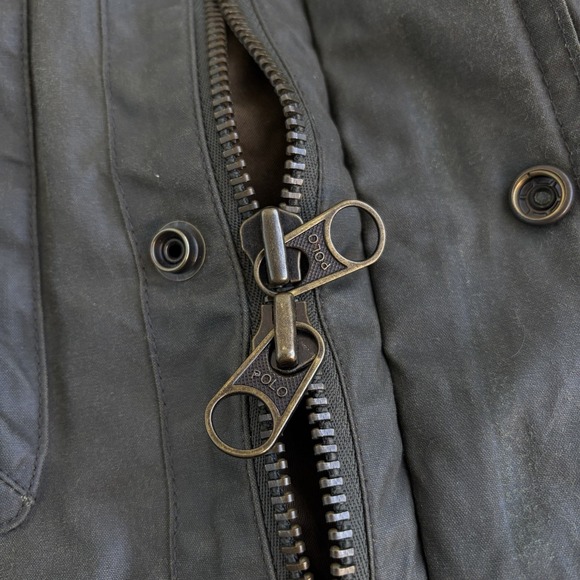 Vtg Polo Ralph Lauren Jacket Mens Large Green Waxed Field Belted Riding Coat 90s - Picture 4 of 16